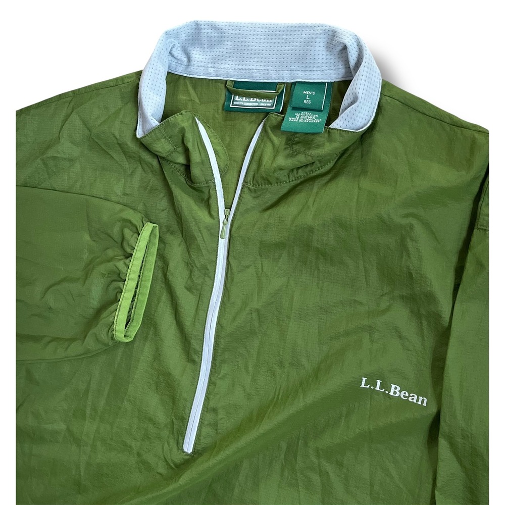 LL Bean Mens Large Green Nylon 1/4 Zip Windbreaker Pullover Jacket 0AKW5